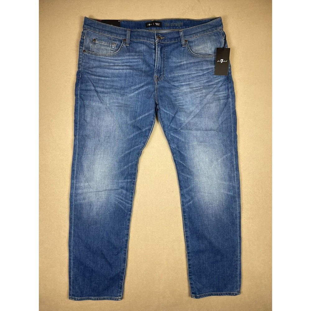 7 For All Mankind Jeans Adult 40 Blue The Straight Denim Mid Rise Mens NWT